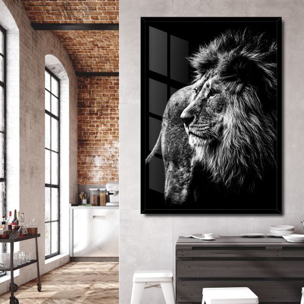 Quadro Decorativo Leão preto e branco