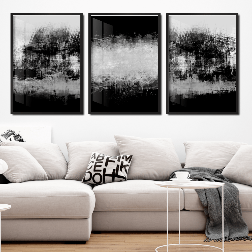 Quadros decorativos abstrato preto, branco e cinza