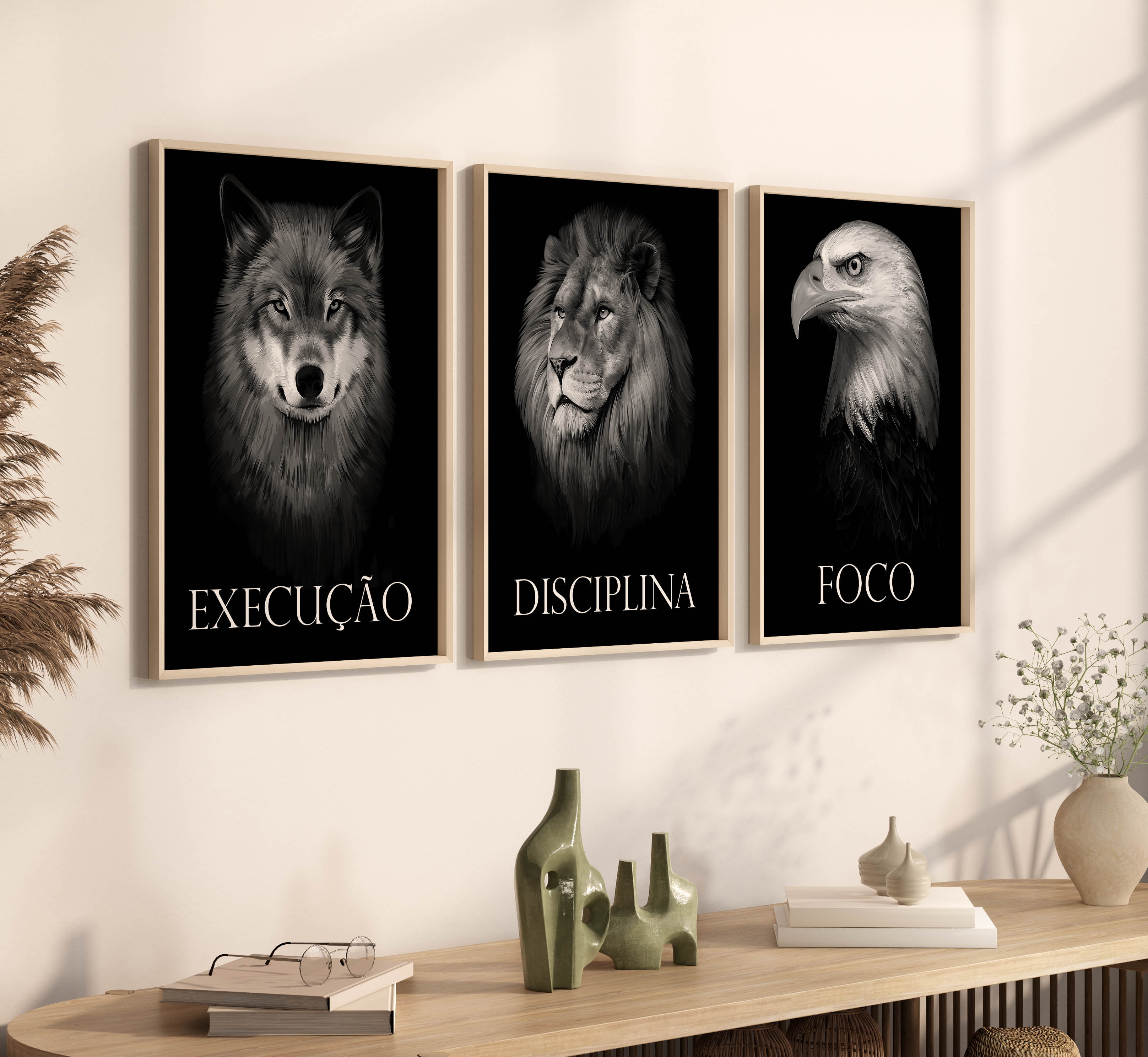 Quadros decorativos Leão Lobo e Águia
