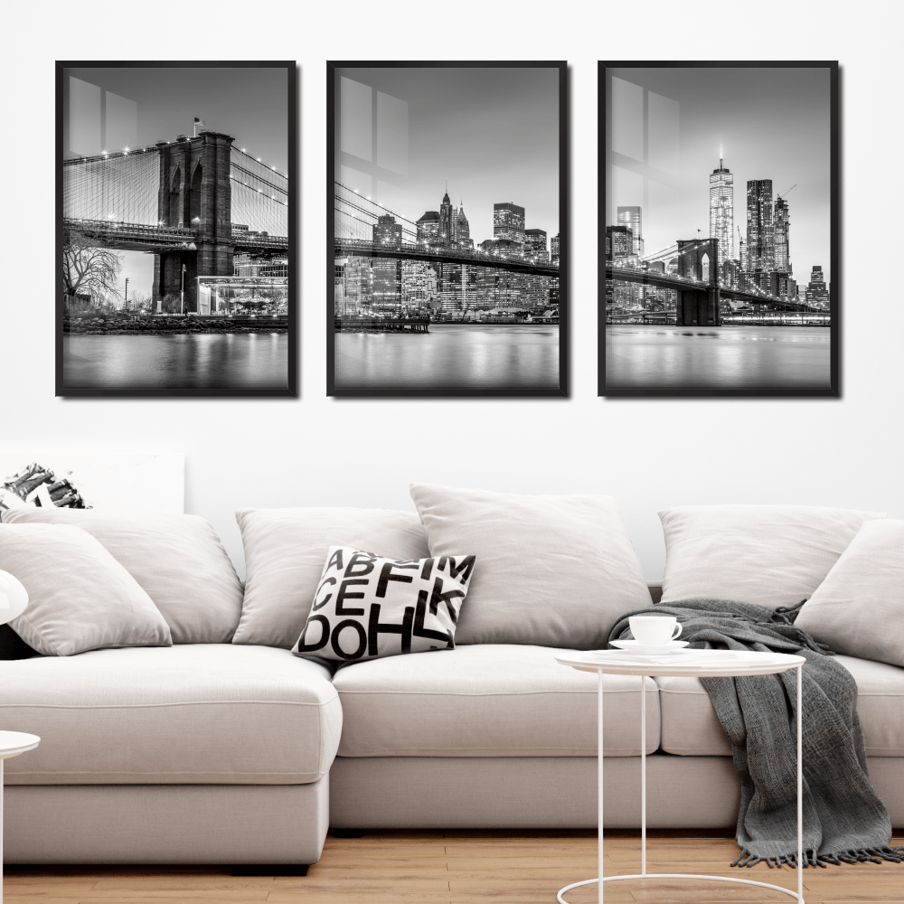 Quadro Decorativo em Preto e Branco Ponte do Brooklyn New York 180x120cm -  Decore Pronto