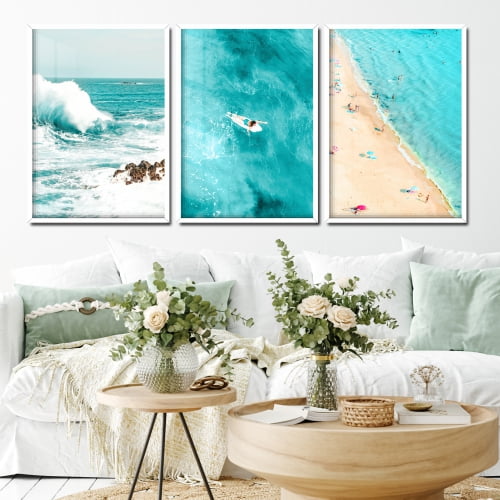 Quadros decorativos praia e mar azul
