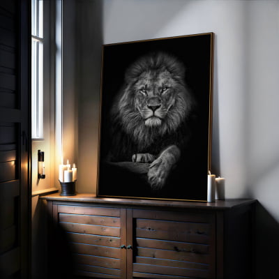 Quadro Decorativo Leão de Judá Preto e Branco
