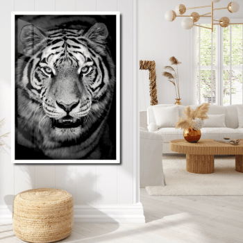 Quadro decorativo Tigre preto e branco