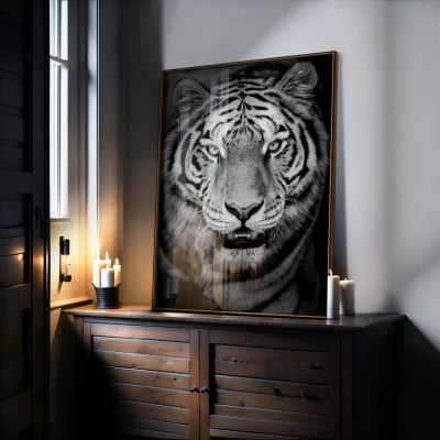 Quadro decorativo Tigre preto e branco