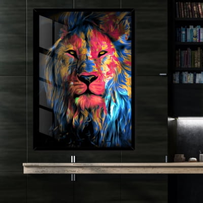 Quadro Leão colorido
