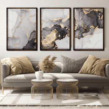 Quadros decorativos abstrato dourado e branco