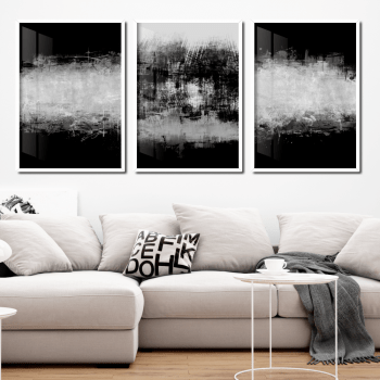 Quadros decorativos abstratos preto, cinza e preto