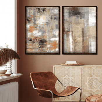 Quadro decorativo Abstrato palha e laranja Kit 2