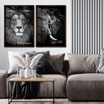 Quadro decorativo Leão e Elefante