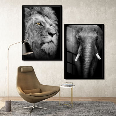 Quadro decorativos Leão e Elefante