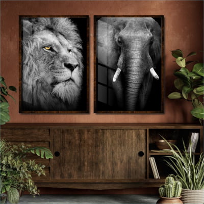 Quadro decorativos Leão e Elefante