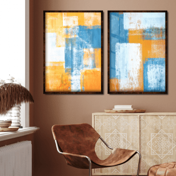Quadros decorativos abstratos laranja e azul
