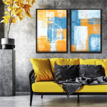 Quadros decorativos abstratos laranja e azul