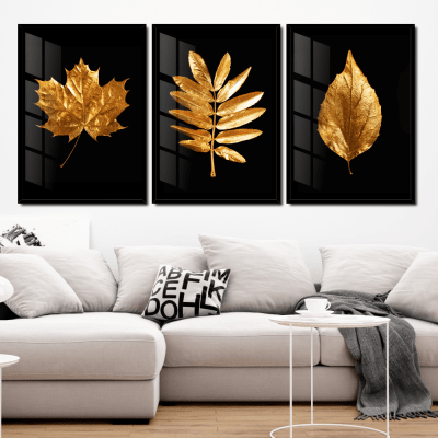 Quadros decorativos folhas douradas