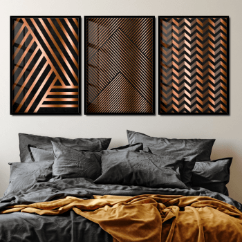 Quadros decorativos geométrico preto e cobre