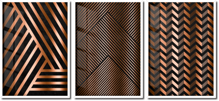 Quadros decorativos geométrico preto e cobre