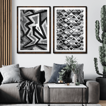 Quadros decorativos geométricos tons de cinza
