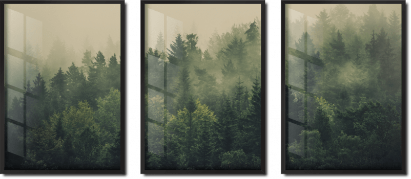 Quadro decorativo árvores e neblina