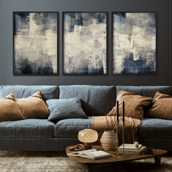 Quadros decorativos abstrato azul e palha