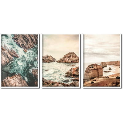 Quadros decorativos paisagem mar e rochedos