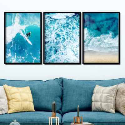 Quadros decorativos paisagem mar azul surf