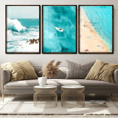 Quadros decorativos praia e mar azul