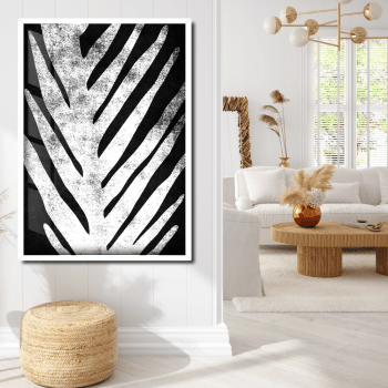 Quadro decorativo abstrato folha preto e branca
