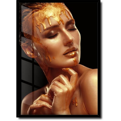 Quadro Decorativo abstrato mulher tinta dourada