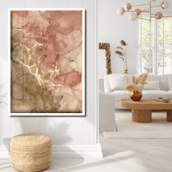 Quadro decorativo abstrato rose e dourado